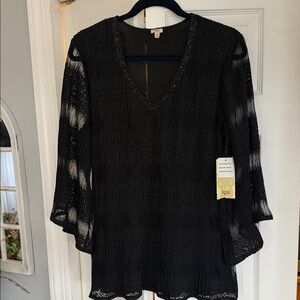 Reba Black Sheer Blouse with Lace Details